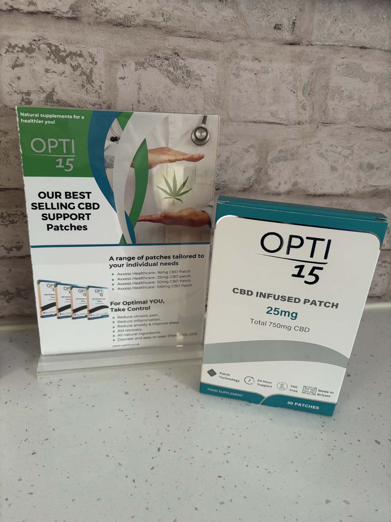 Opti15 CBD Patch 25mg stocked at Deanna Thomas Acupuncture clinic, Middlesbrough