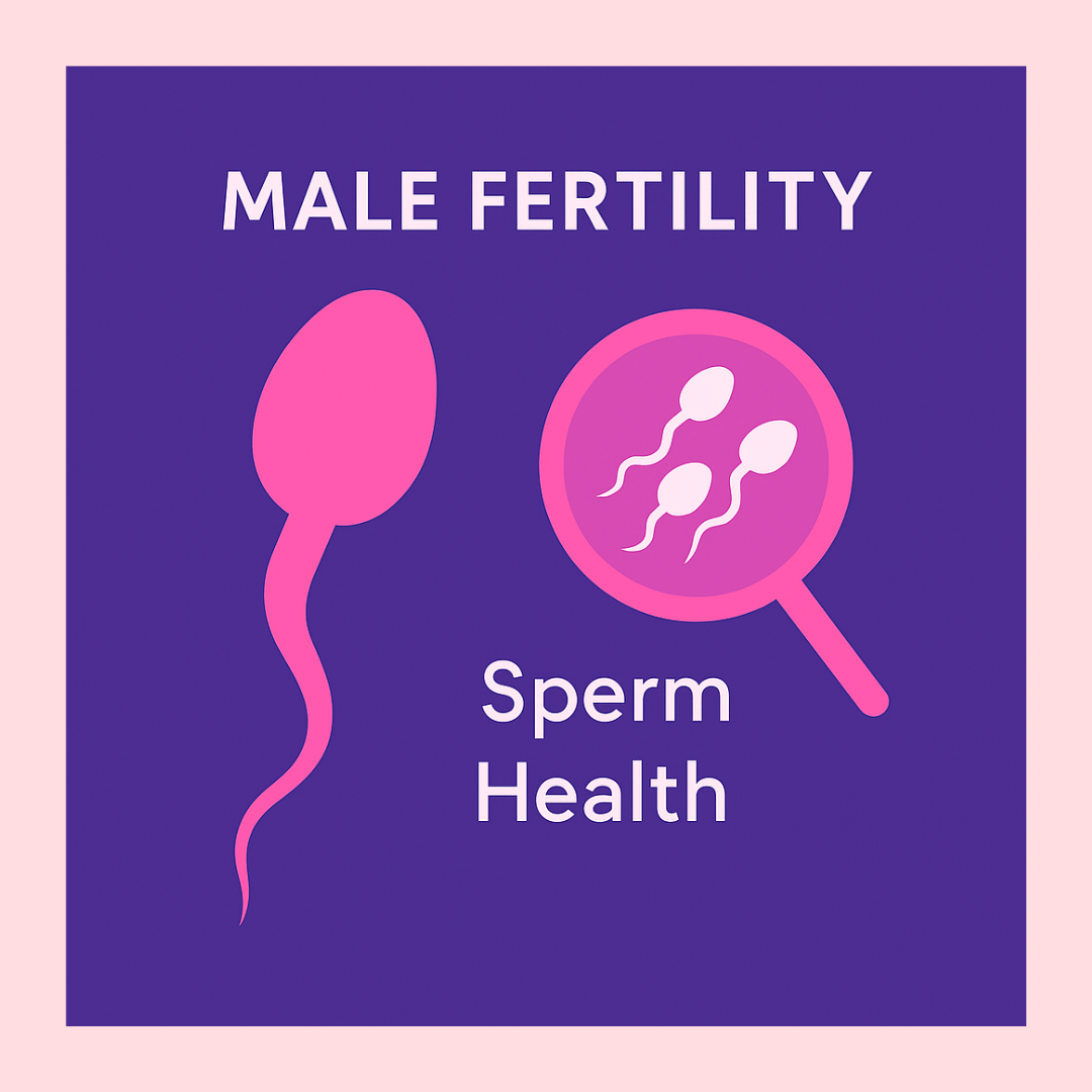 Male fertility and sperm health graphic showing acupuncture benefits for sperm motility, count and morphology