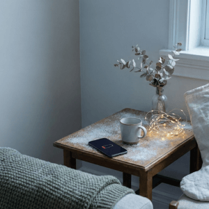 Calm winter home scene representing tiredness in winter and low energy after the festive season.