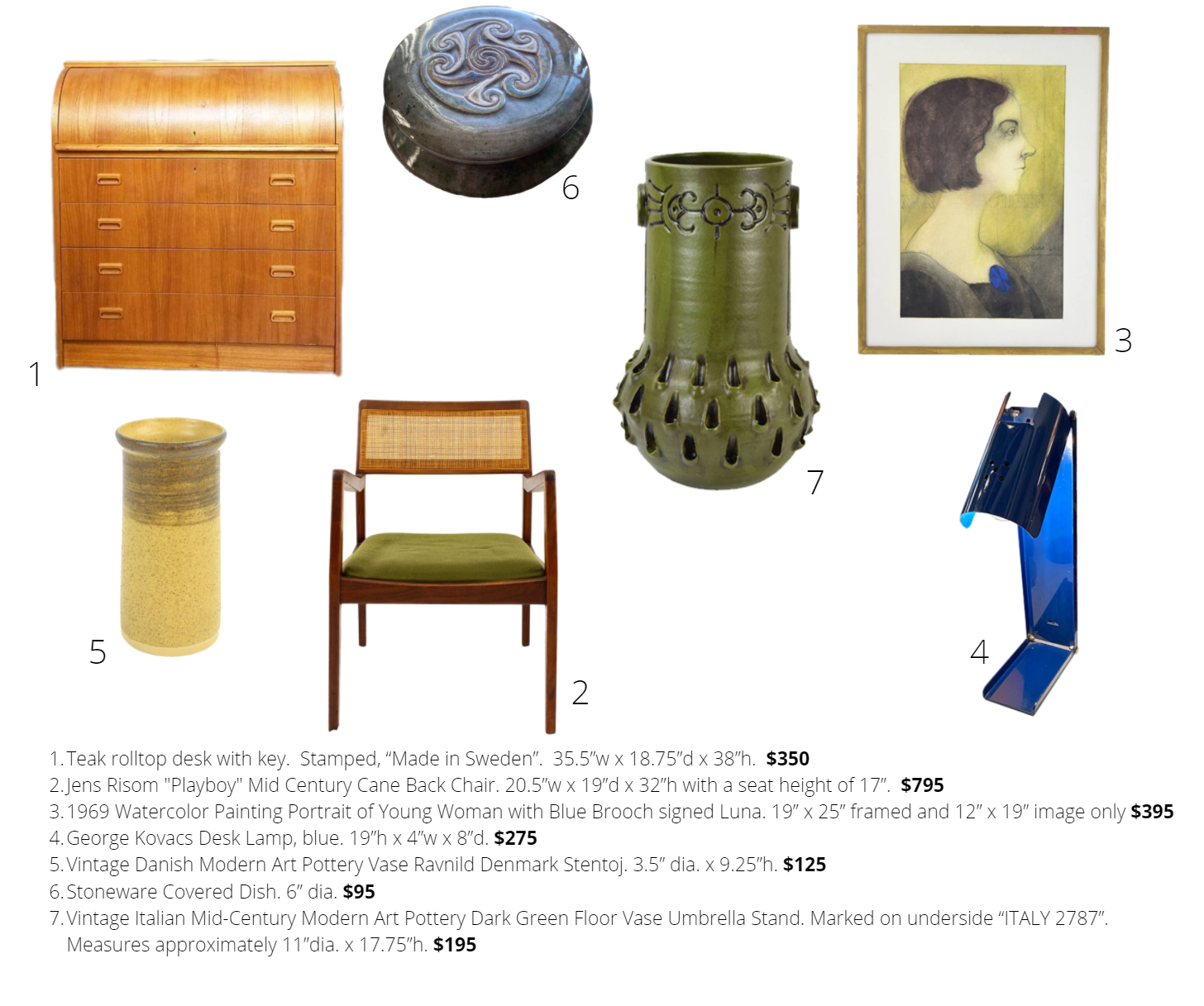 Golden Mean Design Inc. Midcentury vintage art furniture pottery desk chair painting lamp Chicago