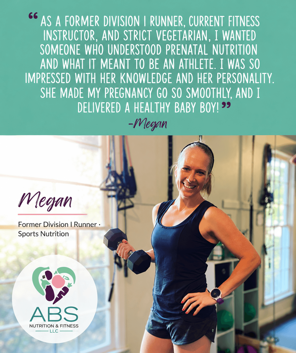 Client of Andie Schwartz RD lifting weights and happy with her sports nutrition with ABS nutrition and fitness
