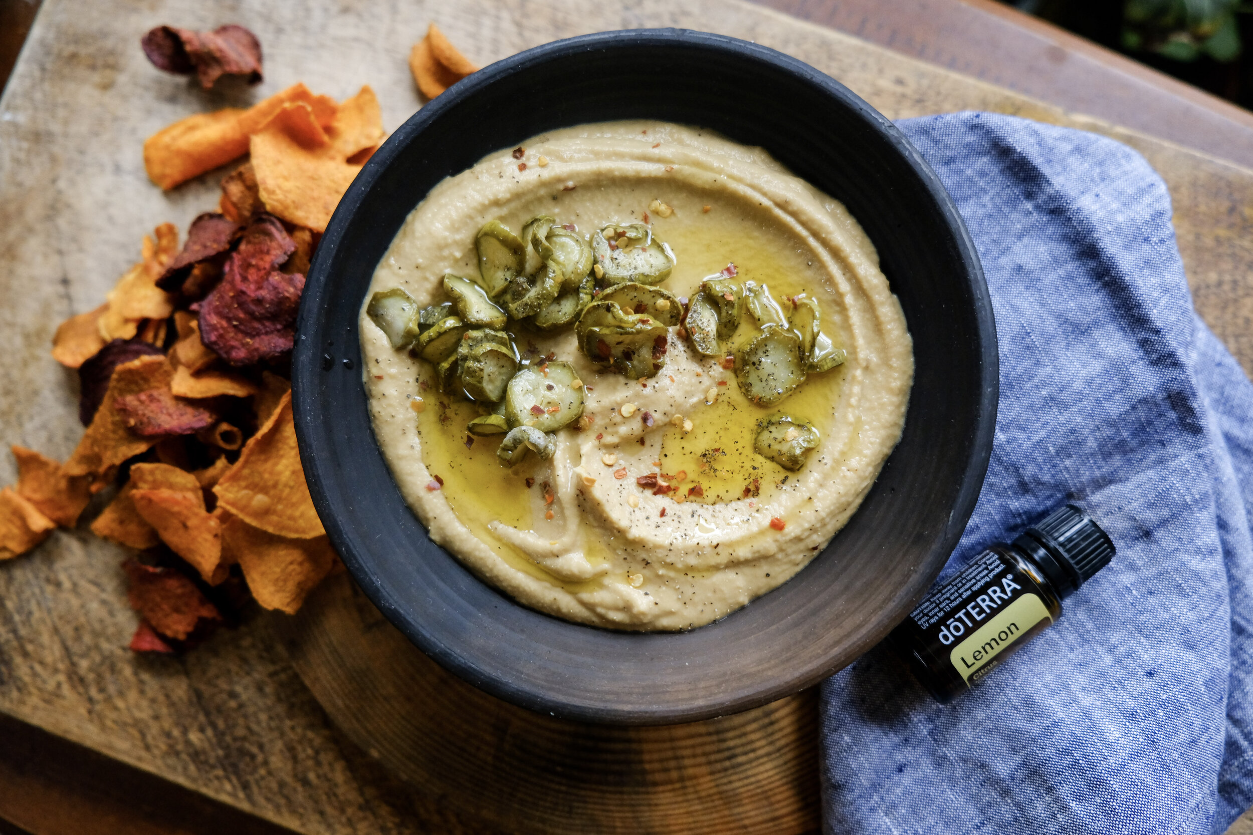 Your new favorite hummus served with Terra Chips Sweets amp;amp; Beets. Trust me.  Gorgeous 100% linen napkin made in Brattleboro, VT by  Amsonia Made .