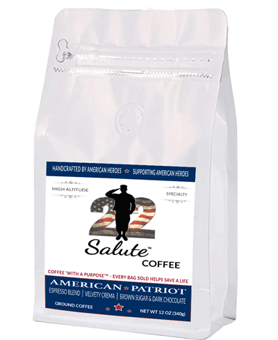 22 Salute Coffee American Patriot Espresso Blend, Specialty Arabica Coffee, 12oz bag, Ground - Monthly Coffee Subscription