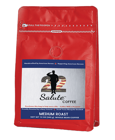 22 Salute Coffee, Texas Mesquite Smoked, Medium Roast, Specialty Arabica Coffee, 12oz bag, Ground