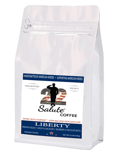 22 Salute Coffee Liberty Blend, Medium Roast, Specialty Arabica Coffee, 12oz bag, Ground - Monthly Coffee Subscription