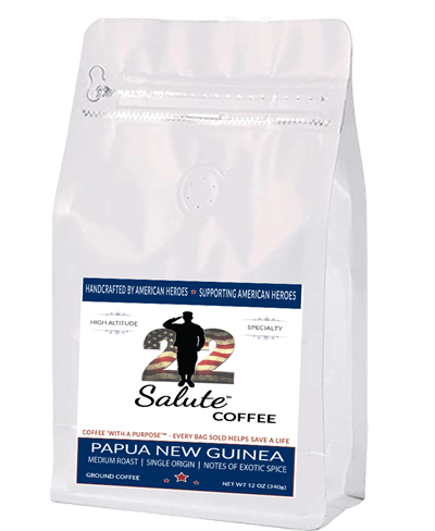 22 SALUTE COFFEE PAPUA NEW GUINEA, MEDIUM ROAST, SPECIALTY ARABICA COFFEE, 12OZ BAG, GROUND