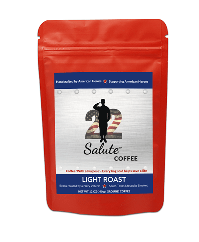 22 SALUTE COFFEE, TEXAS MESQUITE SMOKED, LIGHT ROAST, SPECIALTY ARABICA COFFEE, 12OZ BAG, GROUND - MONTHLY COFFEE SUBSCRIPTION