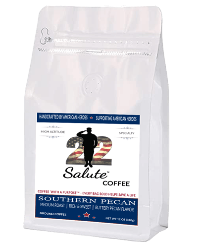 22 Salute Coffee Southern Pecan, Medium Roast, Specialty Arabica Coffee, 12oz bag, Ground - Monthly Coffee Subscription