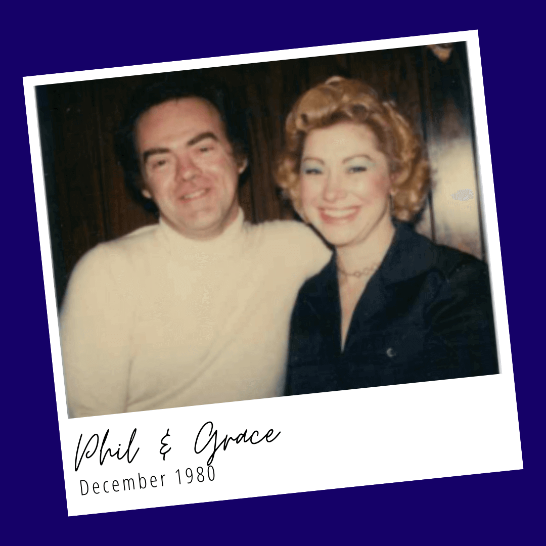 Phil and Grace in a polaroid picture.