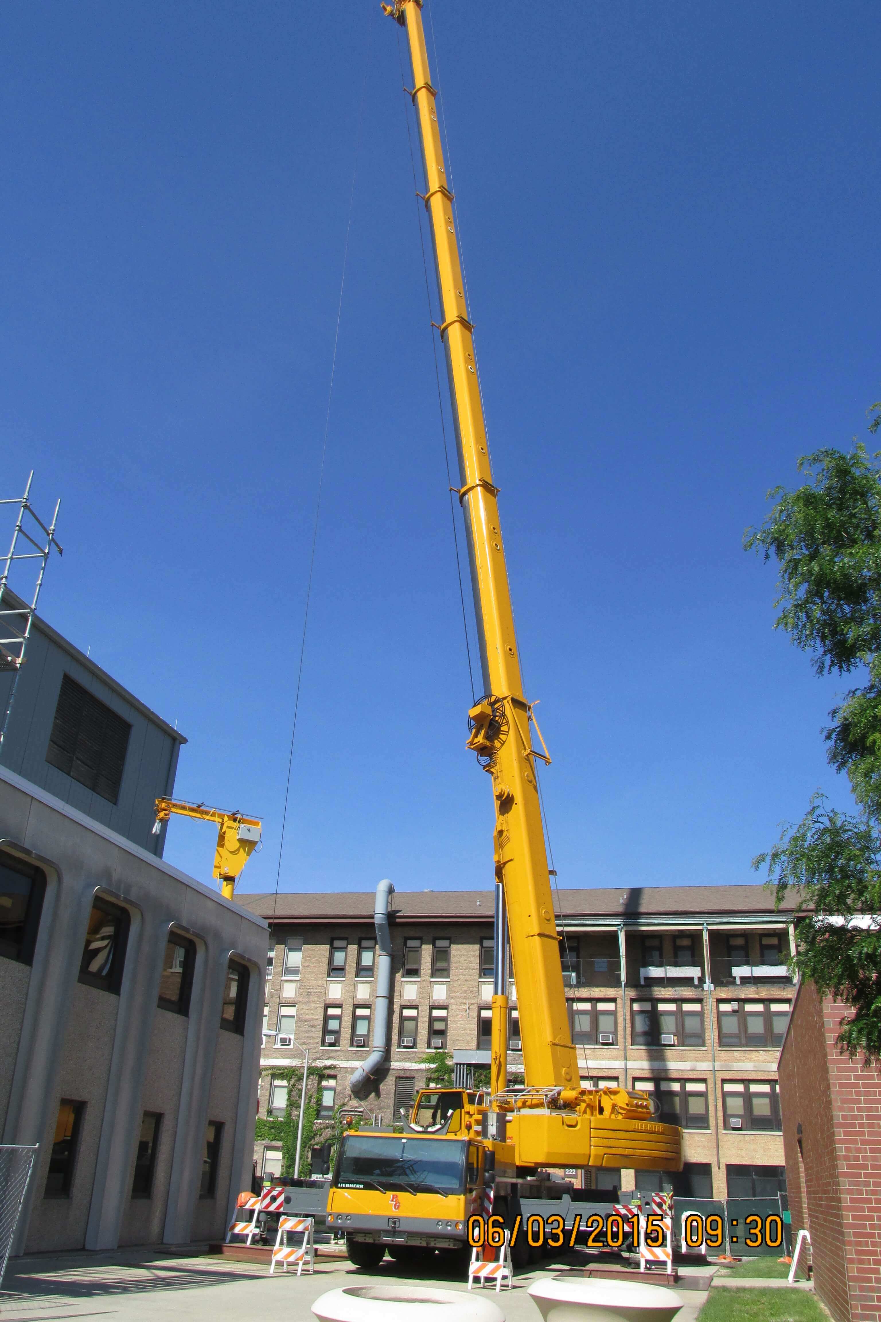 Crane boomed up after being set-up.