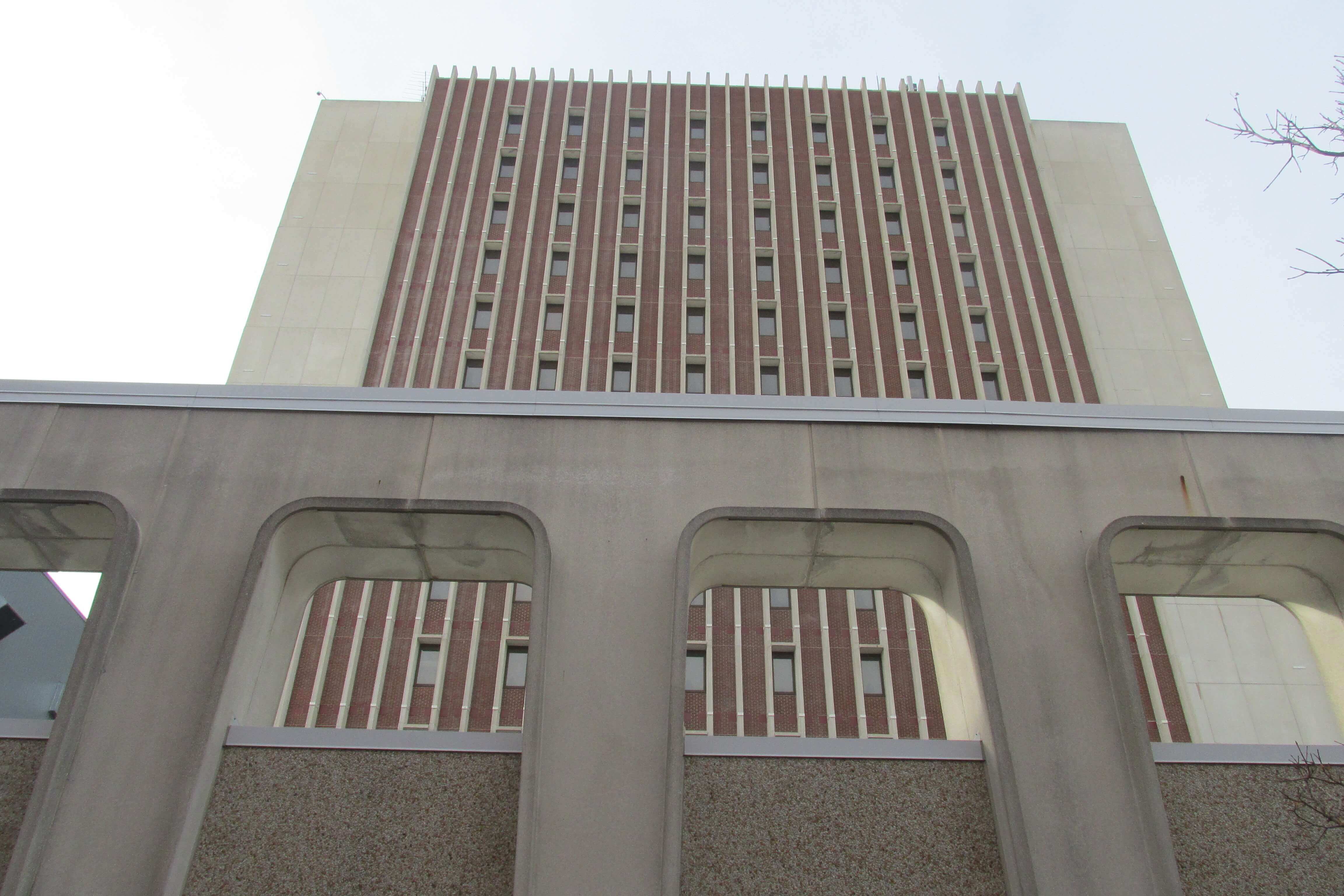 Close up on structures on hospital.