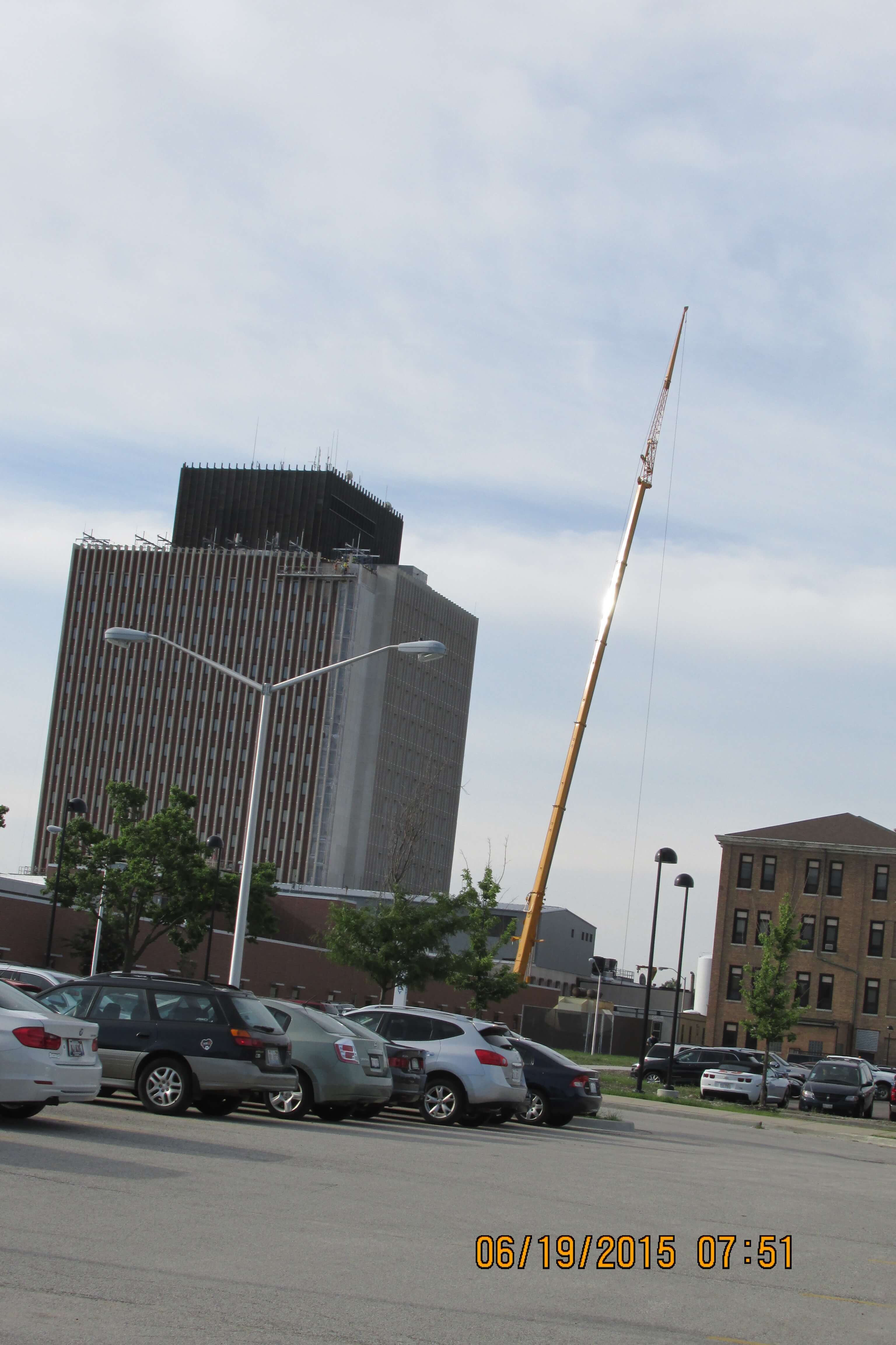Crane boomed up at a distance.