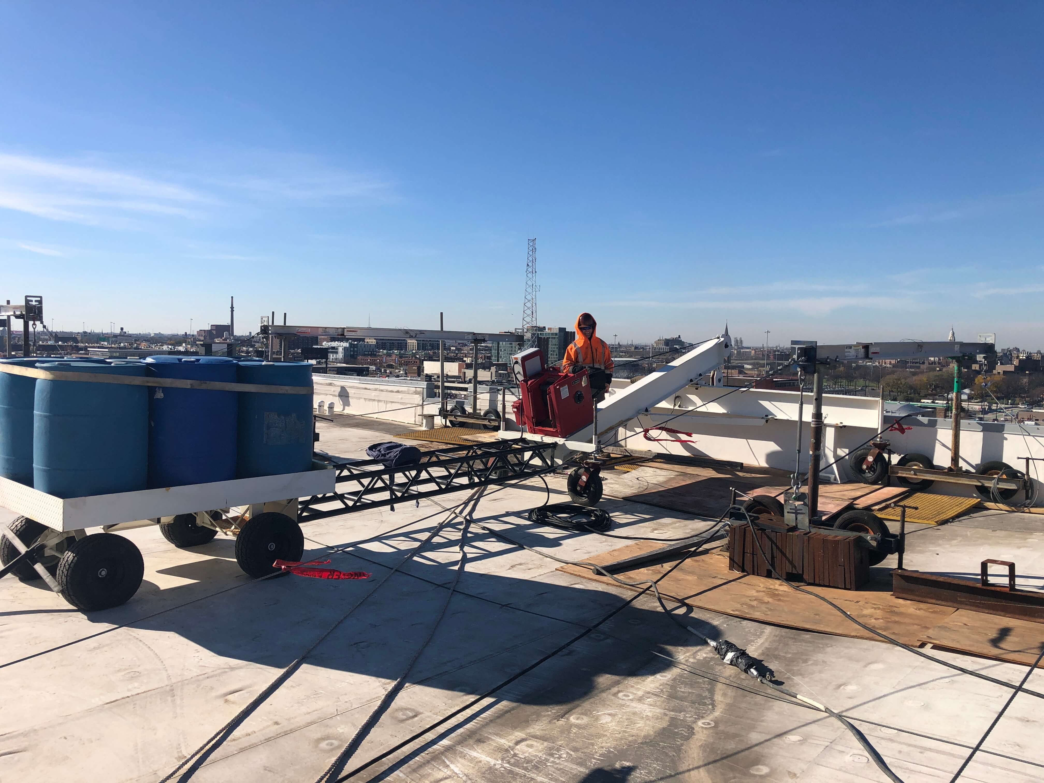 Work being done on the top of the building.