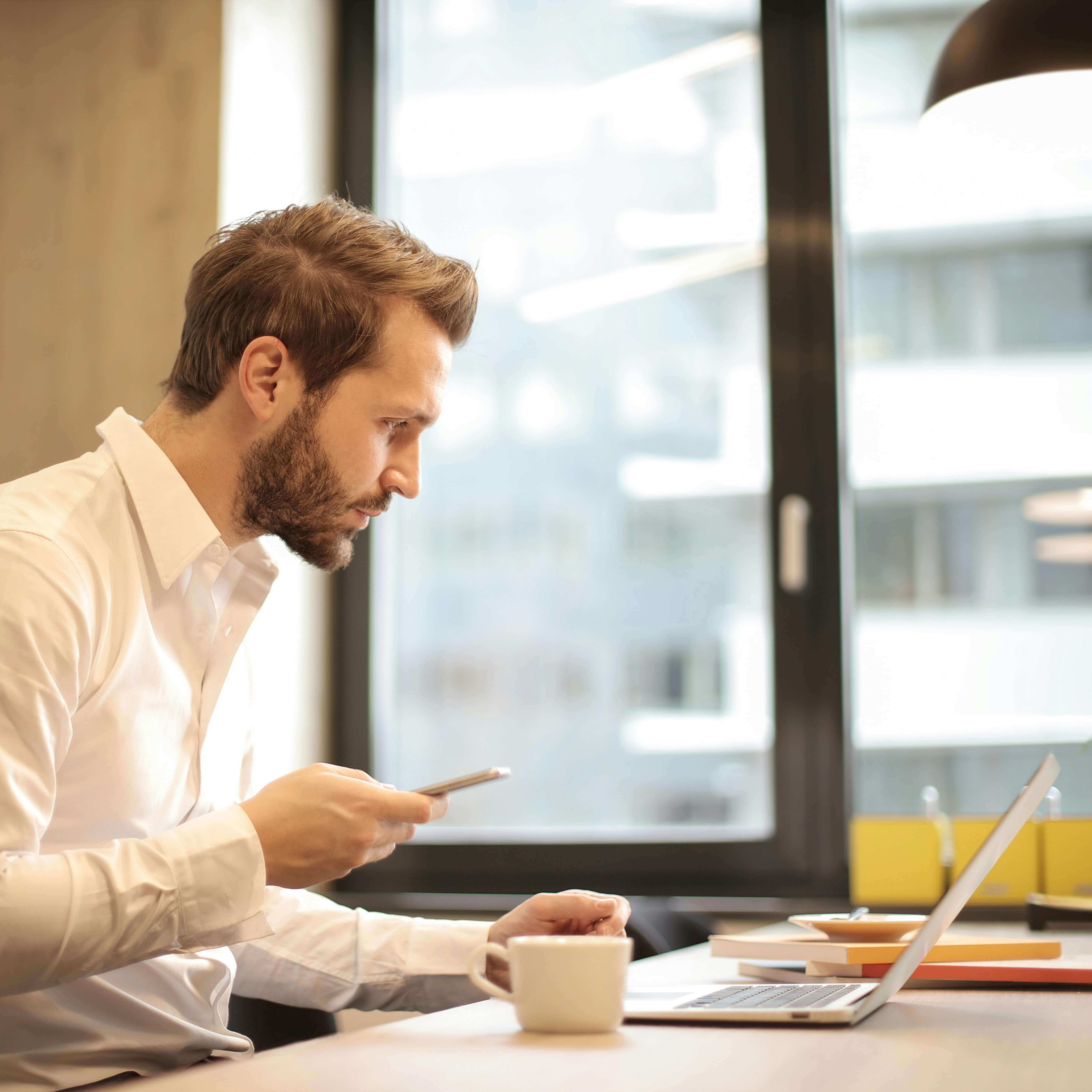 Man working on a computer.
