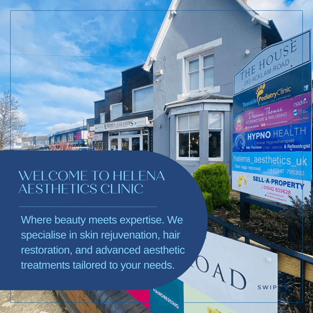 "Exterior of Helena Aesthetics Clinic in Middlesbrough, offering expert skin rejuvenation, hair restoration, and advanced aesthetic treatments."